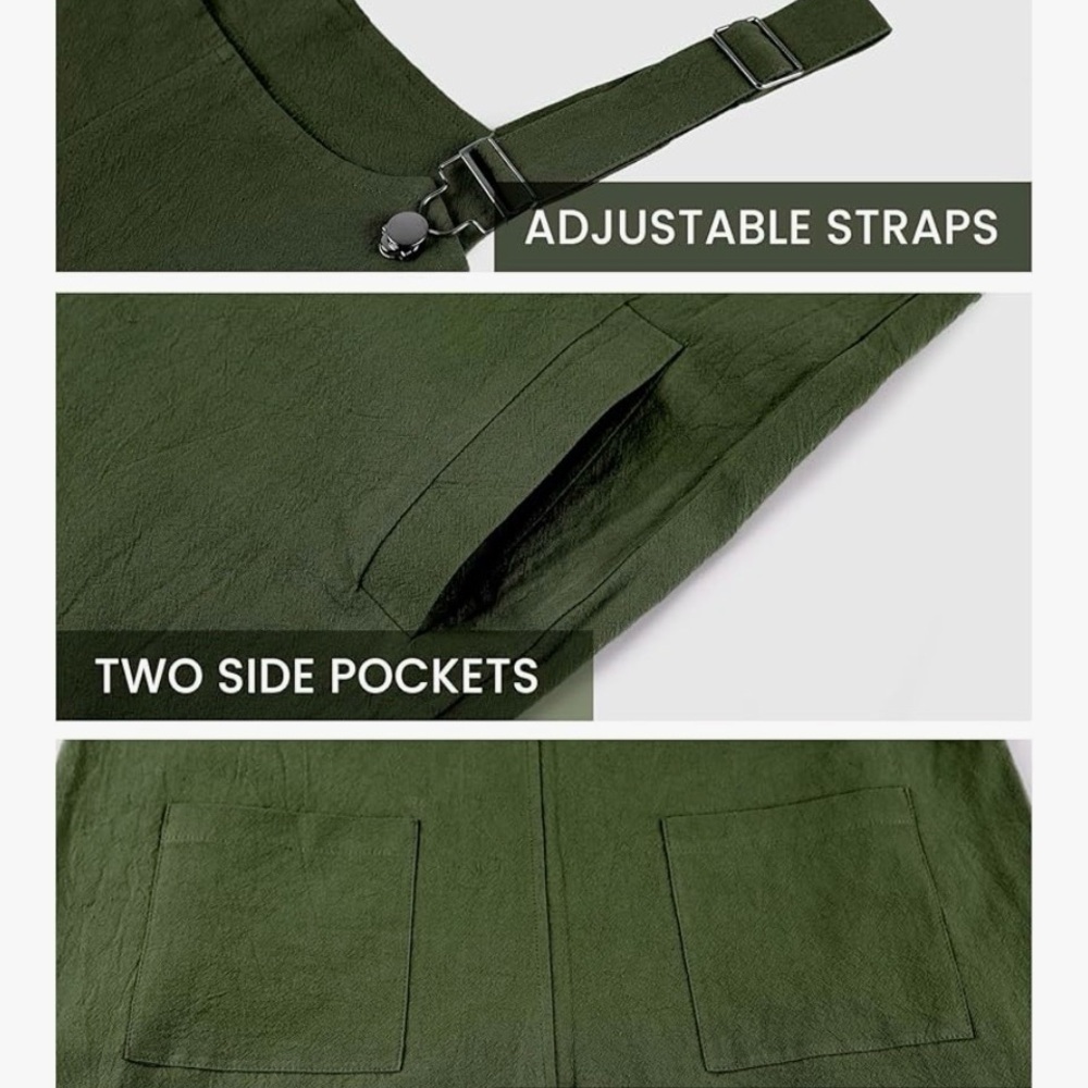 Olive Green Short Overalls Romper - Picture 2 of 3